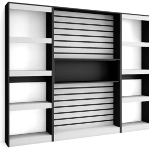 Boekenkast, Boekenplank, 230x186x25cm, Woonkamer, Eetkamer, Bureau, Kantoorplank, Wit en Zwart Skraut Home
