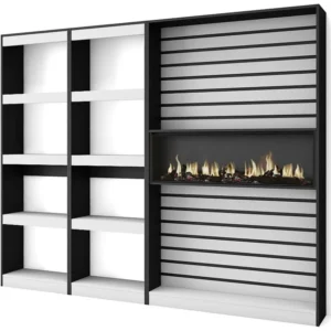 Boekenkast, Boekenplank, 230x186x25cm, Woonkamer, Eetkamer, Bureau, Kantoorplank, Wit en Zwart Skraut Home