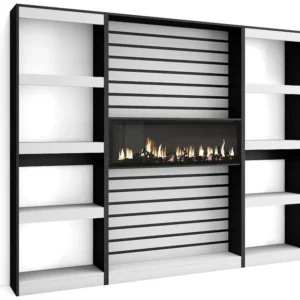 Boekenkast, Boekenplank, 230x186x25cm, Woonkamer, Eetkamer, Bureau, Elektrische haard, Wit en Zwart Skraut Home