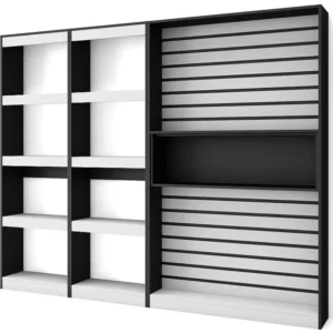 Boekenkast, Boekenplank, 230x186x25cm, Woonkamer, Eetkamer, Bureau, Elektrische haard, Wit en Zwart Skraut Home
