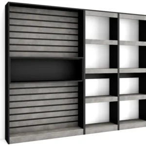 Boekenkast, Boekenplank, 230x186x25cm, Woonkamer, Eetkamer, Bureau, Kantoorplank, Cement Skraut Home