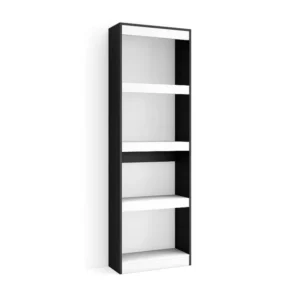 Boekenkast, Boekenplank, 60x186x25cm, Woonkamer, Eetkamer, Bureau, Kantoorplank, Wit en Zwart Skraut Home