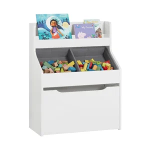 SoBuy KMB71-W Boekenrek voor Kinderen met 2 Manden en 1 Verrijdbaar Compartiment, Boekenkast Kinderen, Boekenplank