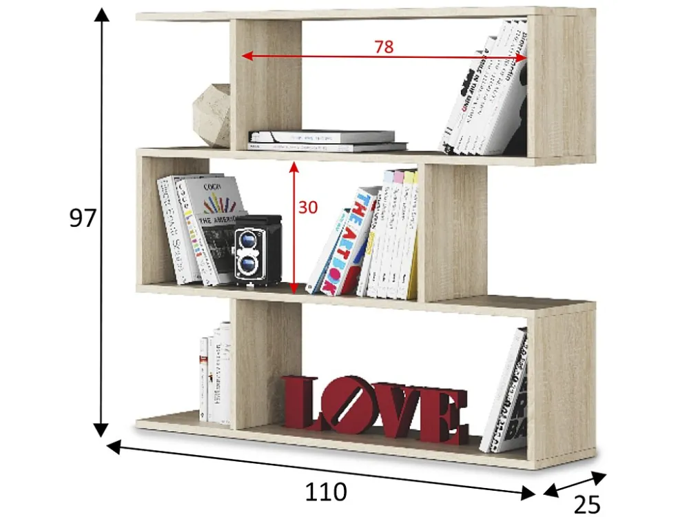 Boekenkast Boekenkast Bologna Kleur Eiken 6 Vakken, voor Woonkamer Kantoor VS Venta-stock