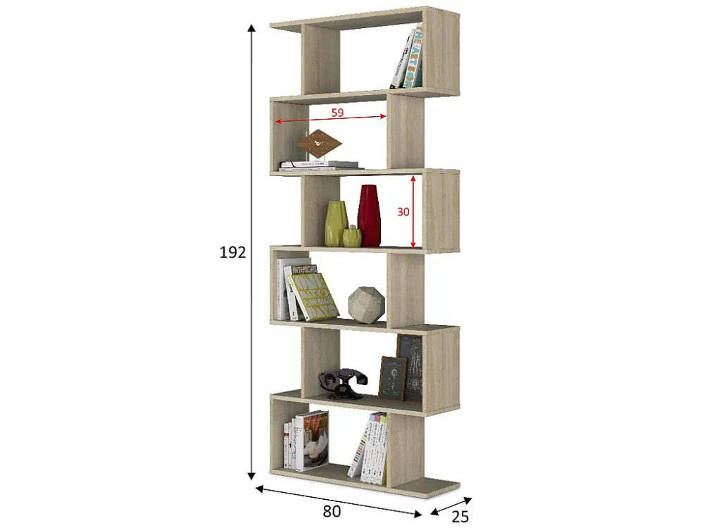 Boekenkast Boekenplank Bologna Kleur Eiken 12 Vakken, voor Woonkamer Kantoor VS Venta-stock
