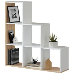 Boekenkast Estela wit/eiken kleur, voor woonkamer, eetkamer kantoor. VS Venta-stock