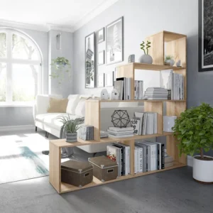 Boekenkast Jaén Kleur Eiken 6 Vakken, voor Woonkamer Eetkamer VS Venta-stock