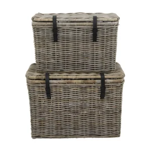 Set van 2 opbergkoffers van kubu NEFTA - L80 x D45 x H55 cm en L70 x D35 x H45 cm - Natuurlijk grijs OZAIA