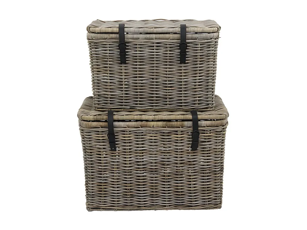 Set van 2 opbergkoffers van kubu NEFTA - L80 x D45 x H55 cm en L70 x D35 x H45 cm - Natuurlijk grijs OZAIA