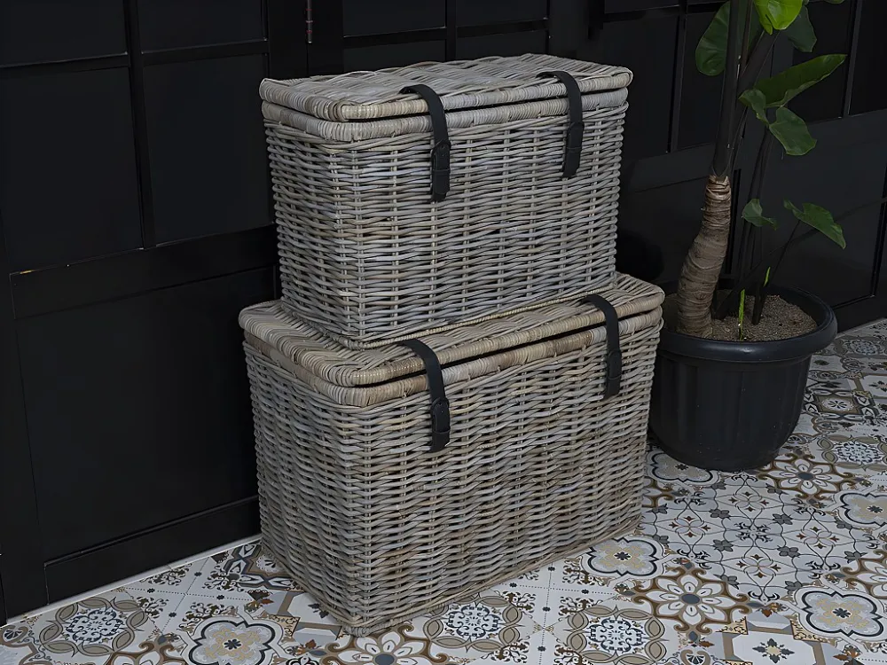 Set van 2 opbergkoffers van kubu NEFTA - L80 x D45 x H55 cm en L70 x D35 x H45 cm - Natuurlijk grijs OZAIA