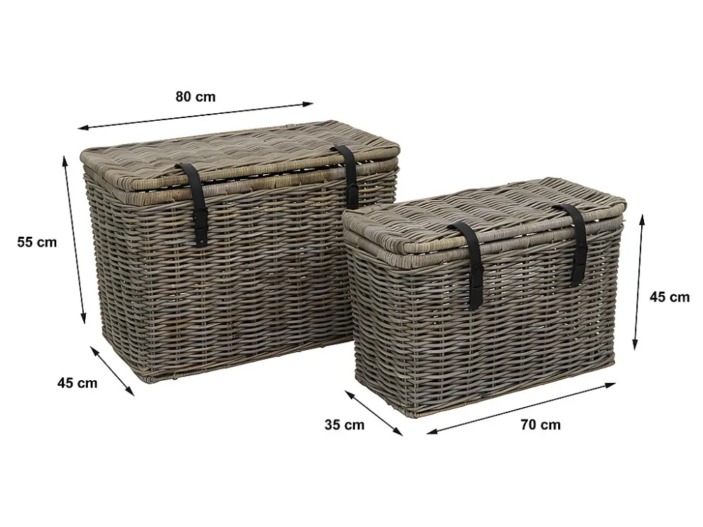 Set van 2 opbergkoffers van kubu NEFTA - L80 x D45 x H55 cm en L70 x D35 x H45 cm - Natuurlijk grijs OZAIA