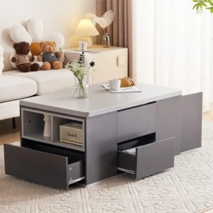 Multifunctionele opklapbare salontafel - 2 panelen 3 laden 2 compartimenten - Wit & Grijs ModernLuxe