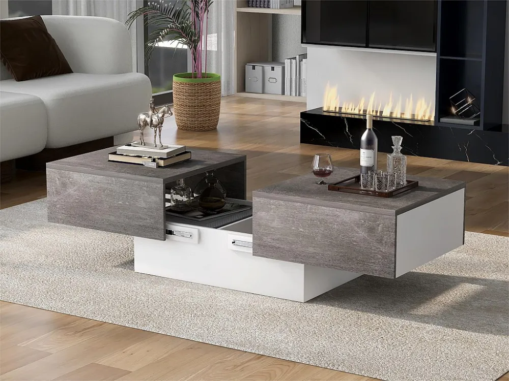 Uitschuifbare salontafel met opbergdoos - schuiftafel - Grijs ModernLuxe