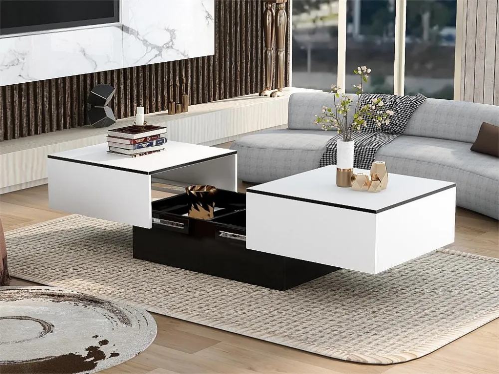 Uitschuifbare salontafel met opbergdoos - schuiftafel - Wit ModernLuxe