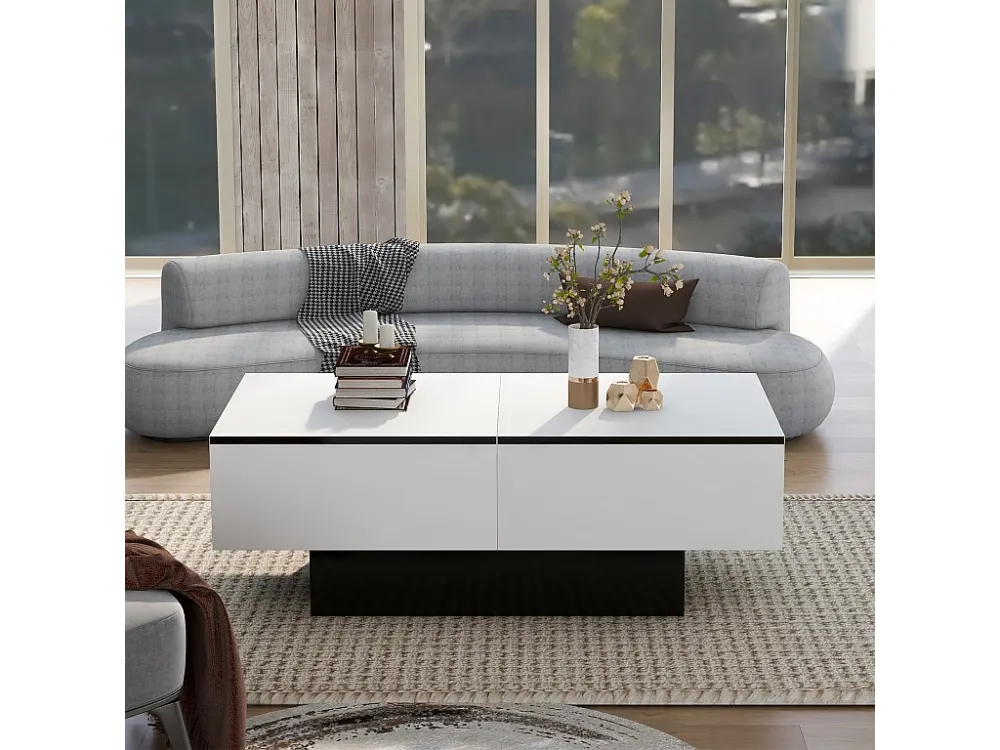 Uitschuifbare salontafel met opbergdoos - schuiftafel - Wit ModernLuxe