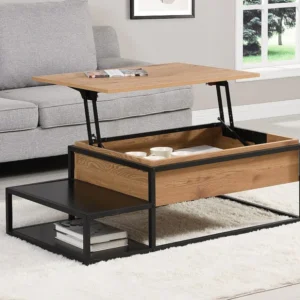 Salontafel met opklapbaar blad - Mdf en metaal - Naturel en zwart - LUTESA - Koop nu