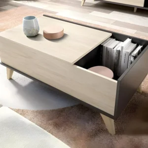 Scandinavische salontafel KOLYMA - Antraciet & eik
