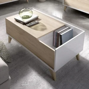 Verstelbare salontafel KOLYMA - 1 nis - Eiken & Wit