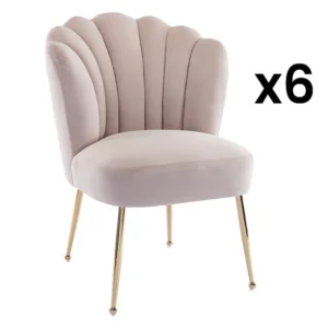 Set van 6 stoelen van velours en goudkleurig metaal - Beige - RUTY PASCAL MORABITO