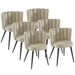 Set van 6 stoelen van velours en zwart metaal - Beige - PRANILA PASCAL MORABITO