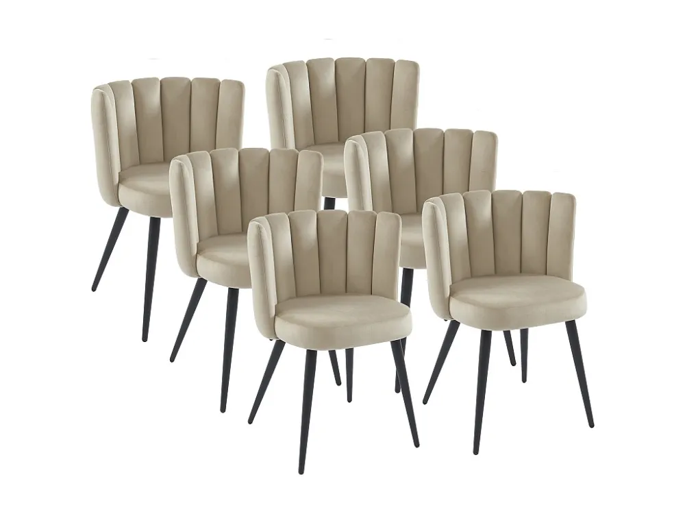 Set van 6 stoelen van velours en zwart metaal - Beige - PRANILA PASCAL MORABITO