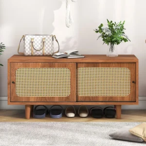 Schoenenkast met 2 schuifdeuren - verstelbare plank - industriële stijl - bruin - 104 x 40 x 48 cm Merax