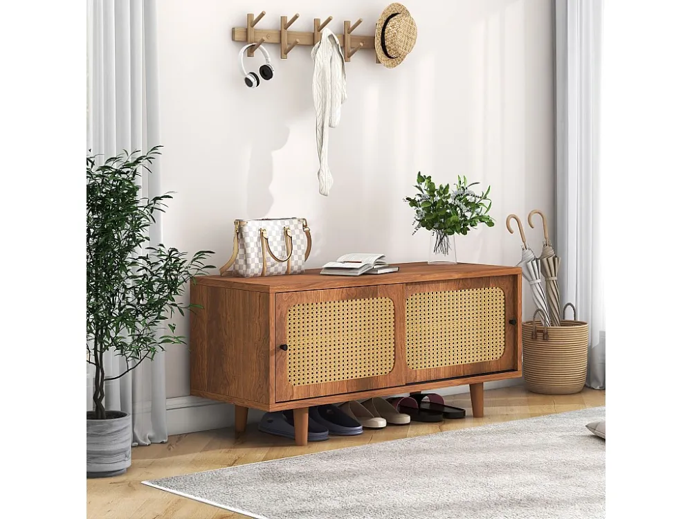 Schoenenkast met 2 schuifdeuren - verstelbare plank - industriële stijl - bruin - 104 x 40 x 48 cm Merax