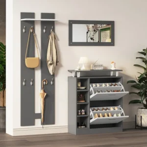 Wandkapstokset 80 x 25 x 96,5 cm, inclusief spiegel, 2 wandpanelen, plank en schoenenrek, corpus mat antracietgrijs, halme...