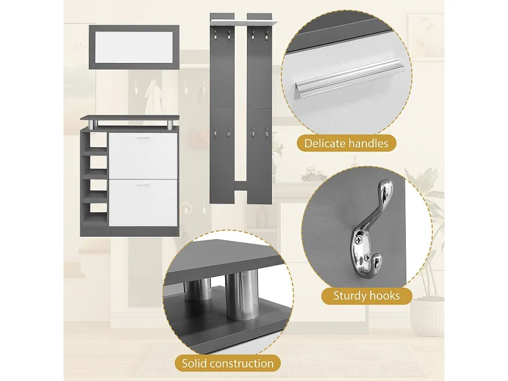 Wandkapstokset 80 x 25 x 96,5 cm, inclusief spiegel, 2 wandpanelen, plank en schoenenrek, corpus mat antracietgrijs, halme...