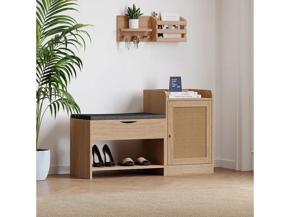 Meuble à chaussures, 100x62.5x38cm, avec grand espace de rangement, avec siège confortable, naturel