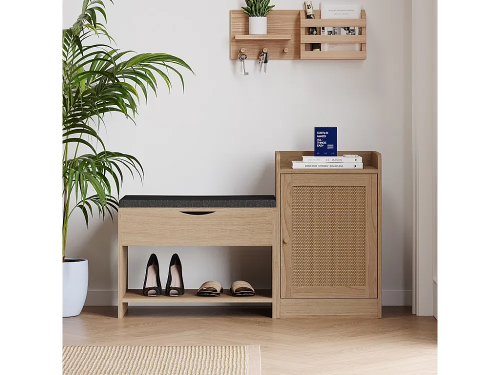 Meuble à chaussures, 100x62.5x38cm, avec grand espace de rangement, avec siège confortable, naturel