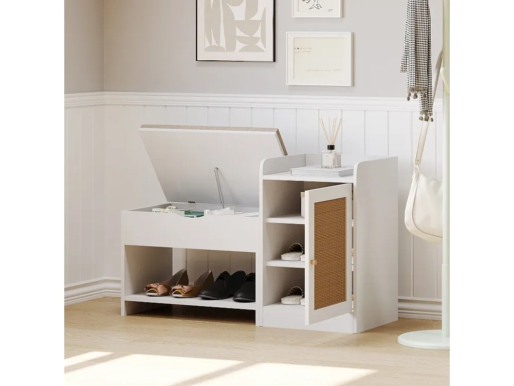 Meuble à chaussures, 100x62.5x38cm, avec grand espace de rangement, avec siège confortable, blanc