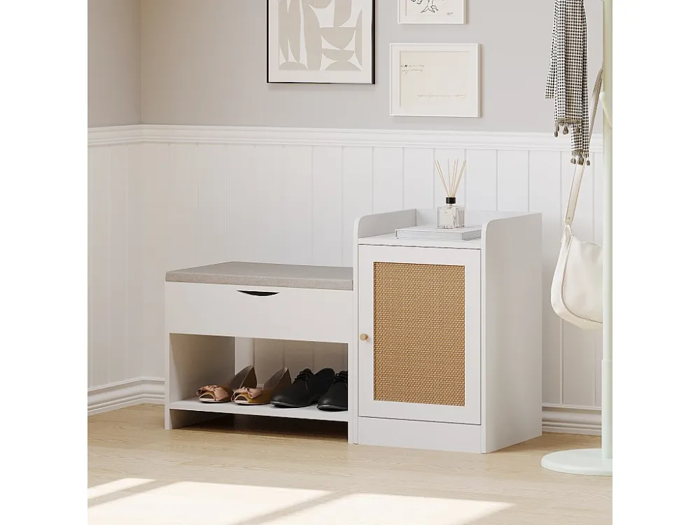 Meuble à chaussures, 100x62.5x38cm, avec grand espace de rangement, avec siège confortable, blanc
