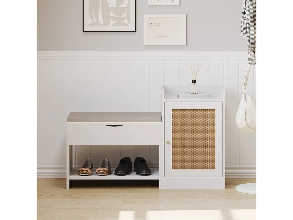 Meuble à chaussures, 100x62.5x38cm, avec grand espace de rangement, avec siège confortable, blanc