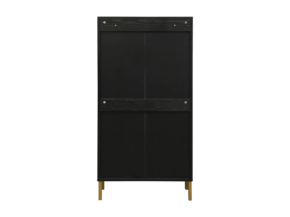 Meuble à chaussures avec 3 Porte en rotin métallique fabriqués avec des fers à repasser et MDF 60x23.5x104.5cm Noir