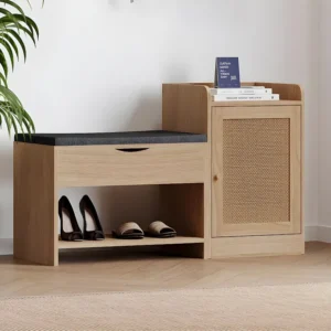Schoenenbank met spiegel - 4 vakken en 1 kist - Naturel ModernLuxe