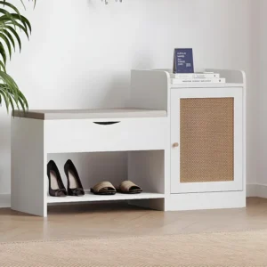 Schoenenbank met spiegel - 4 vakken en 1 kist - Wit ModernLuxe