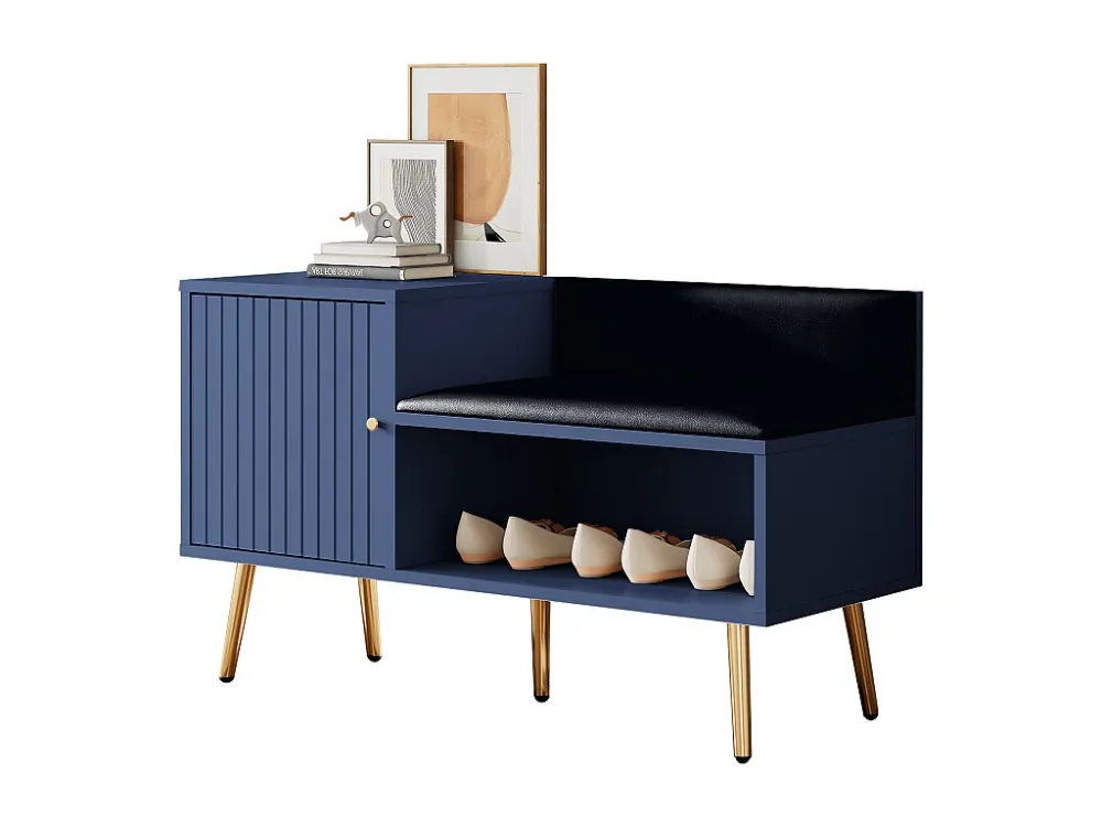 Schoenenkast - met bank en 2 vakken - met handgrepen en metalen poten - moderne stijl - Blauw ModernLuxe