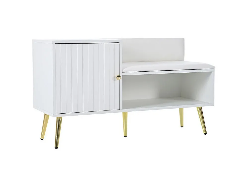 Schoenenkast - met bank en 2 vakken - met handgrepen en metalen poten - moderne stijl - Wit ModernLuxe
