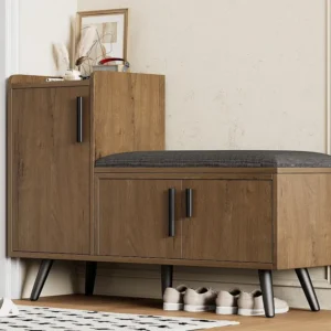 Schoenenkast - met bankje en 3 deuren - Naturel ModernLuxe