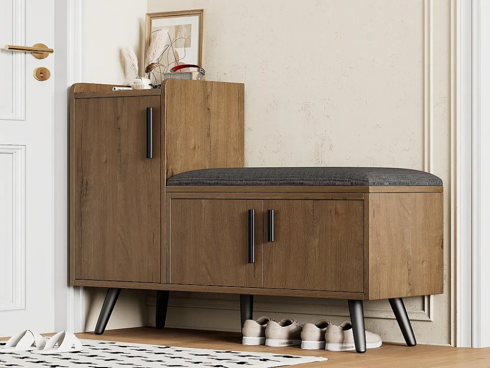 Schoenenkast - met bankje en 3 deuren - Naturel ModernLuxe
