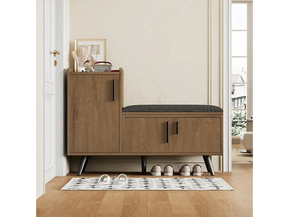 Schoenenkast - met bankje en 3 deuren - Naturel ModernLuxe