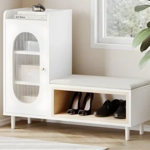 Schoenenkast - met bankje en 4 vakken - Wit ModernLuxe