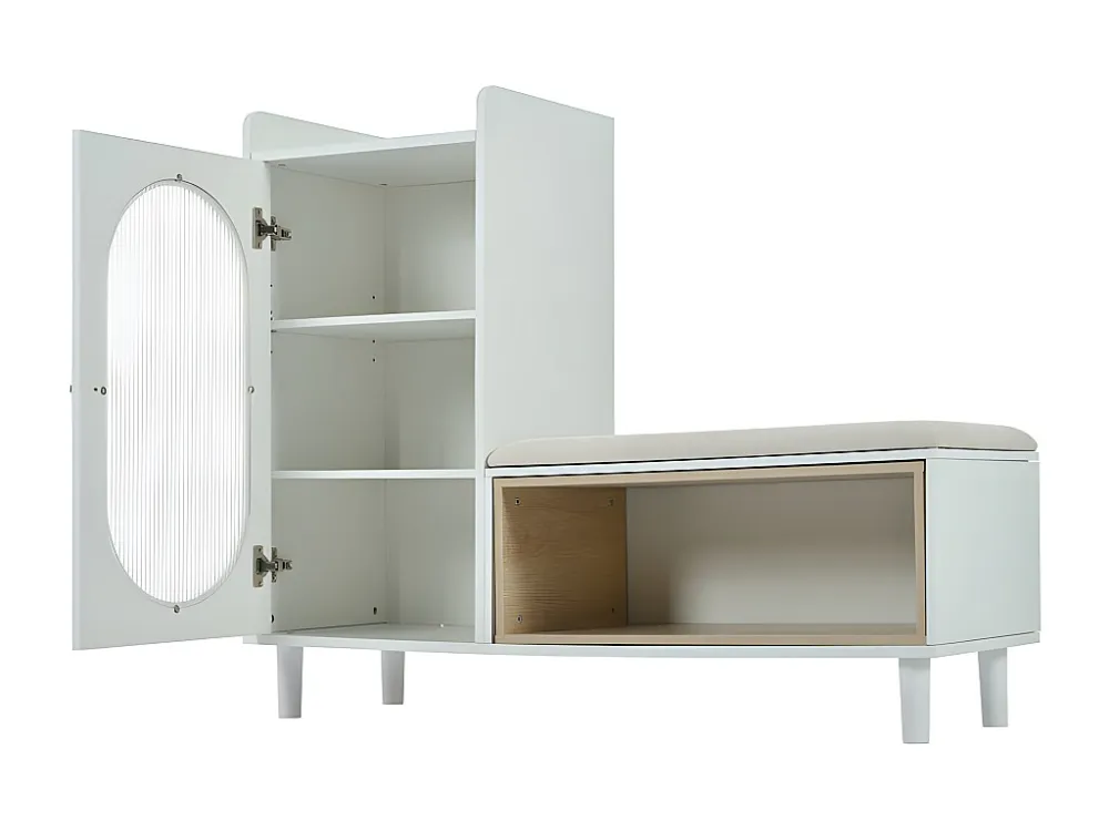 Schoenenkast - met bankje en 4 vakken - Wit ModernLuxe