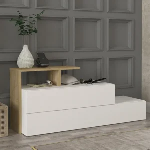 Schoenenkast met 2 deurtjes en 1 legplank - Wit en houtlook - DAVISTA