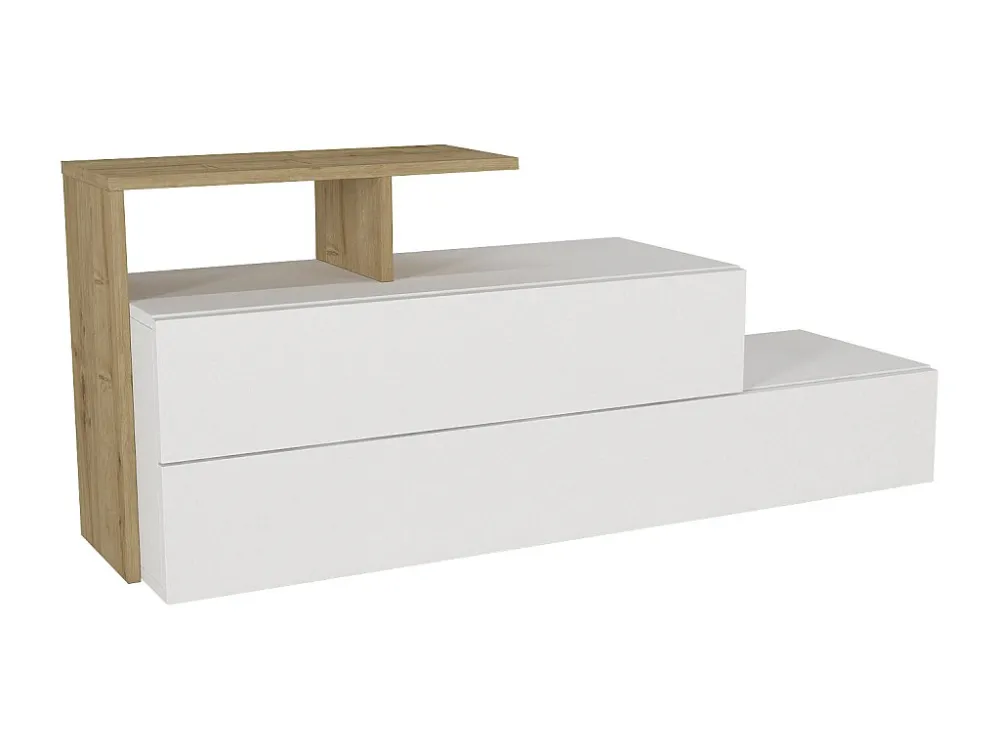 Schoenenkast met 2 deurtjes en 1 legplank - Wit en houtlook - DAVISTA