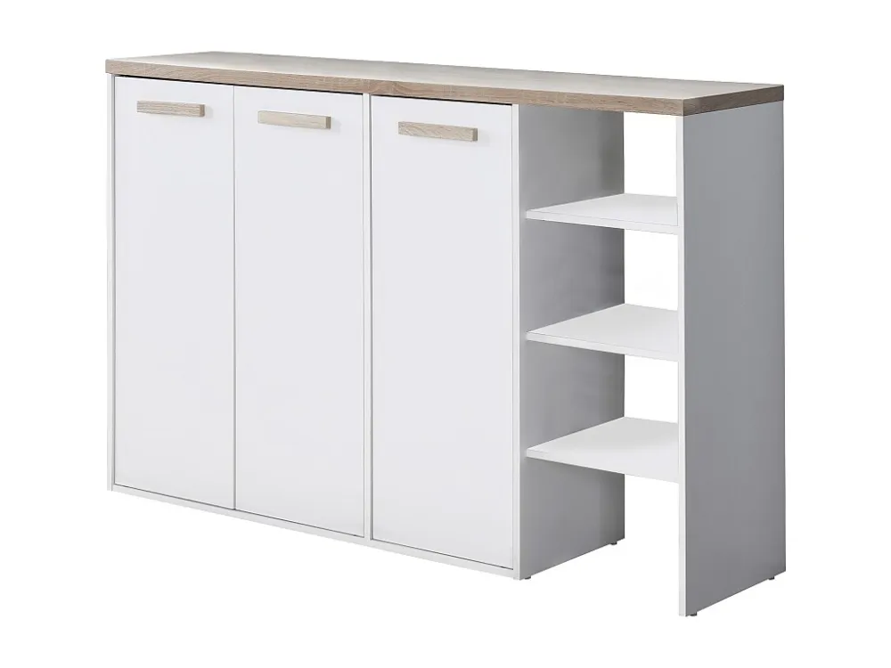 Schoenenkast met 3 deuren en 3 opbergvakken – Wit en lichte houtlook – SKAIDO