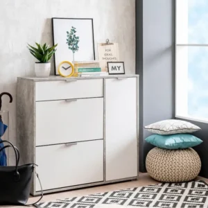 Schoenenmeubels ARIETTA - 2 vlakken, 1 deur - wit & beton