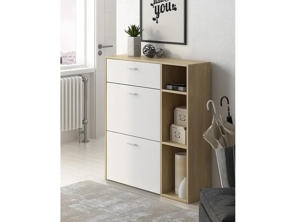 Zapatero Furniture, Windmodel, 90x26x101.5cm, TEGROEP HALL EN HALL, Eik en wit, Moderne stijl Skraut Home