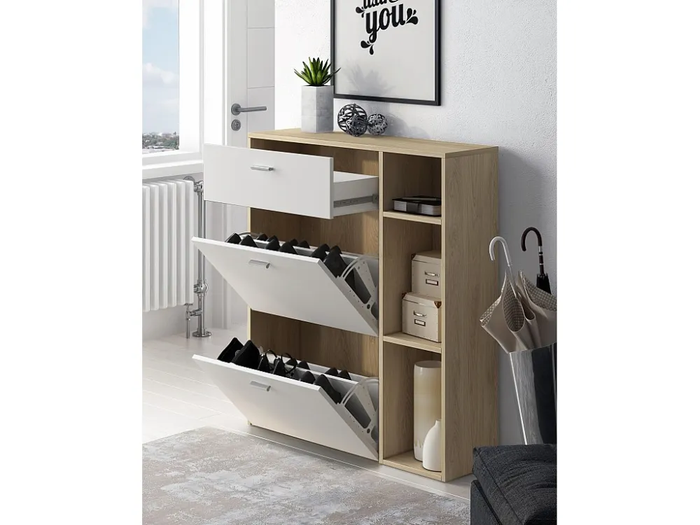Zapatero Furniture, Windmodel, 90x26x101.5cm, TEGROEP HALL EN HALL, Eik en wit, Moderne stijl Skraut Home